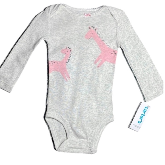 Carter's Gray and Pink Giraffe Print Baby Onesie - Picture 2 of 4
